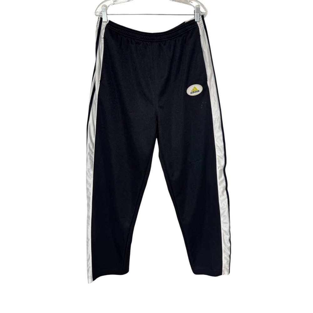 Vtg Adidas Track Pants Tear Away Snap Button Black White Stripe Mens Large